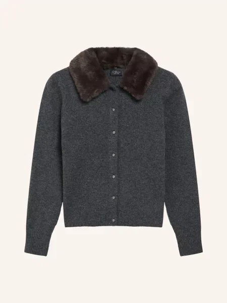 S.Oliver Black Label Kardigan Z Sztucznym Futrem grau czarny