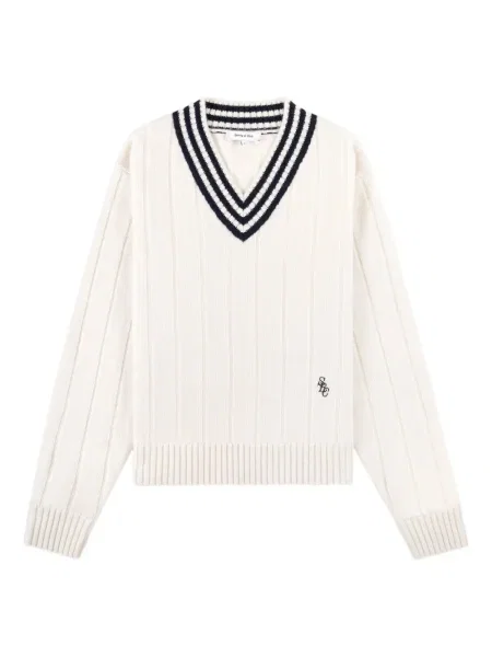 Pulover Sporty & Rich cu dungi cu decolteu în V