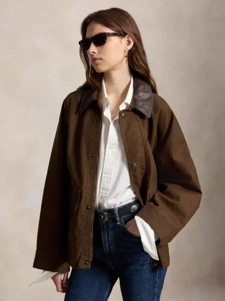 POLO RALPH LAUREN Geacă | Relaxed fit cu adaos de piele maro