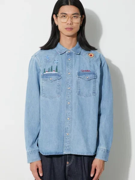 Дънкова риза Corridor Mountain Embroidery Western мъжка със стандартна кройка с класическа яка синьо