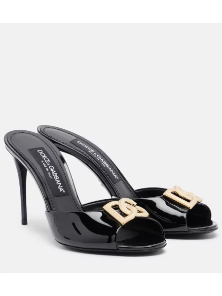 Papuci tip mules Dolce&gabbana din piele de lac negru