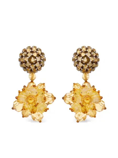 Cercei Oscar De La Renta cu model floral cu mărgele galben