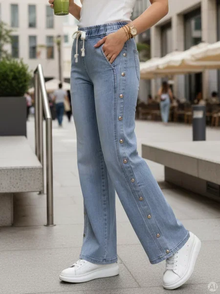 Jeansy wide leg ze ściągaczem Dstreet niebieskie