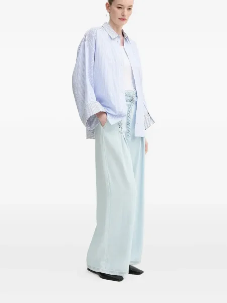 Jeansy Munthe sznurowane koronkowe plecione niebieskie