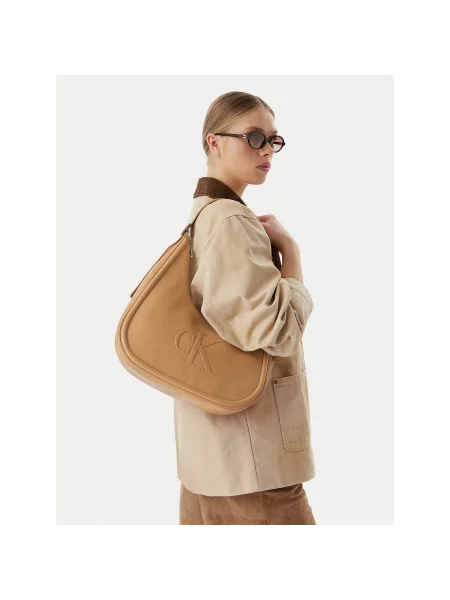 Kabelka Calvin Klein Bold Ck Crescent béžová