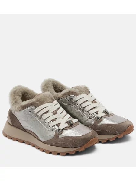 Sneakerși Brunello Cucinelli din piele bej