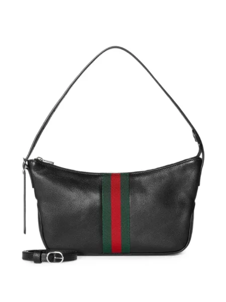 Δερμάτινη ριγέ τσάντα χιαστί Gucci μαύρο