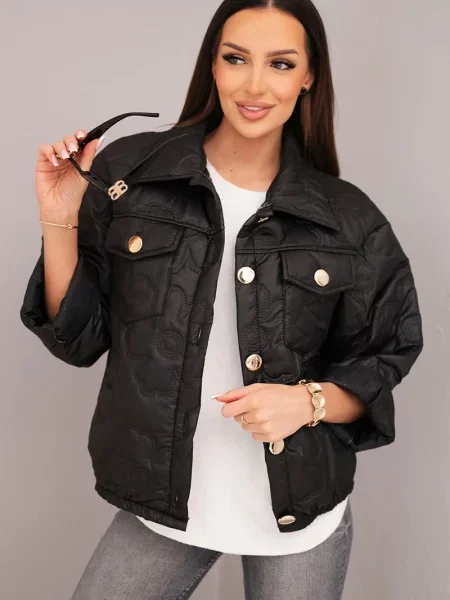 Geacă Kesi Włoski cu model floral negru