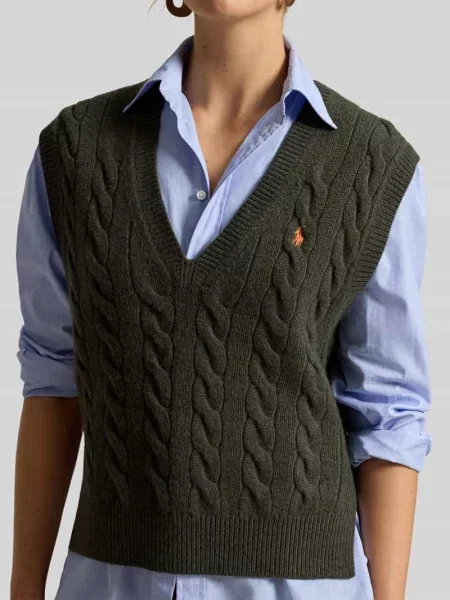 Bezrękawnik o kroju regular fit z mieszanki wełny i kaszmiru Polo Ralph Lauren oliwkowa