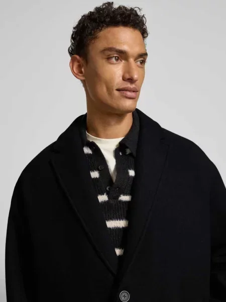 Płaszcz wełniany o kroju regular fit z kołnierzem z połami model ‘MILO’ Selected Homme czarny
