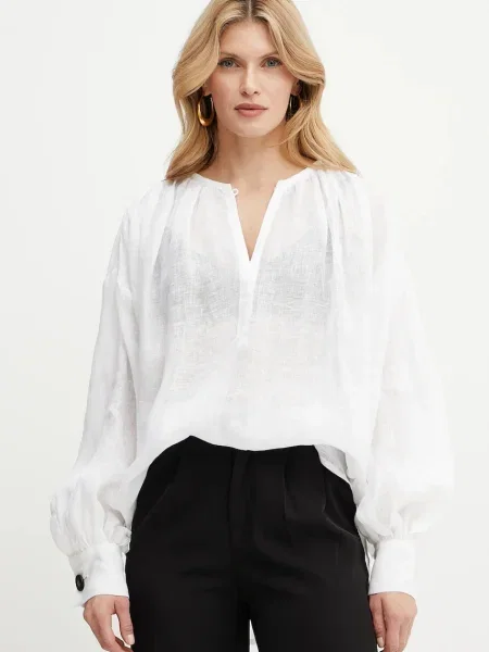 Luisa Spagnoli bluză din in uni alb