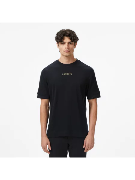 Lacoste T-Shirt Z Okrągłym Dekoltem Z Nadrukiem Loose Fit czarny
