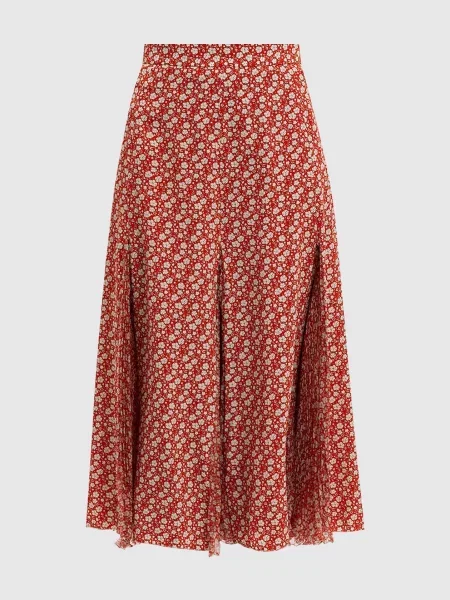 Спідниця міді із шовку в квітковий принт Ermanno Scervino червона