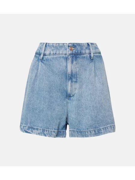 Szorty 7 For All Mankind z wysoką talią plisowane niebieskie