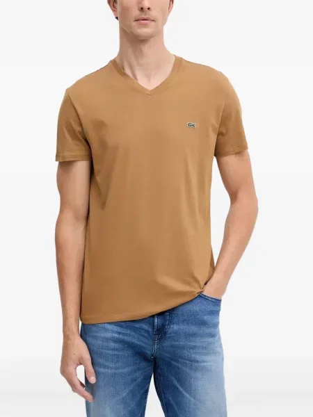 Ușor cămașă Lacoste cu decolteu în V maro