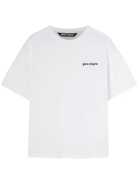 Tricou Palm Angels cu broderie cu decolteu rotund alb