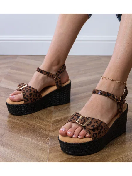 Sandale D/ceo cu imagine cu model leopard cu cataramă negru