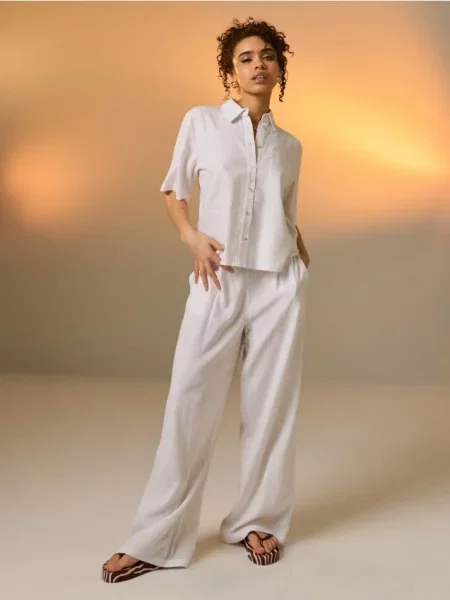 Широкі штани з домішкою льону білий