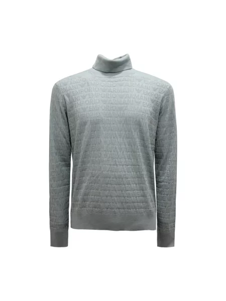 Lniany sweter z golfem Armani niebieski