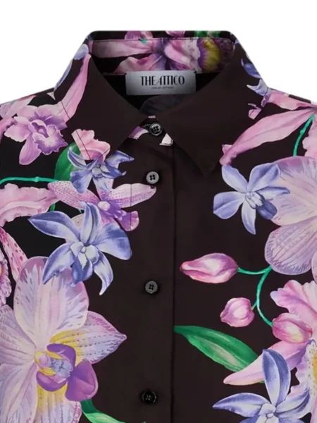 Lung cămașă The Attico cu model floral cu imagine negru