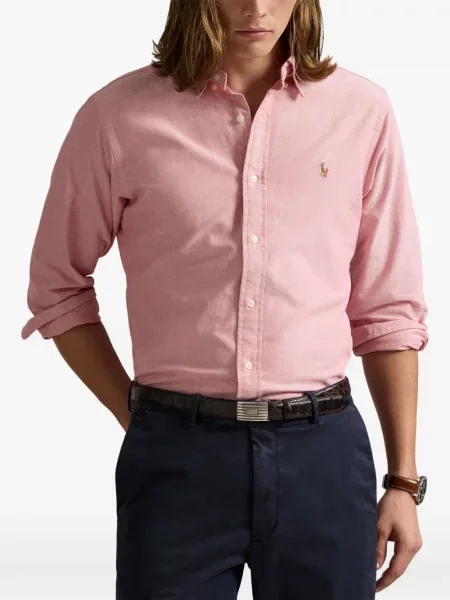 Вълнена поло тениска Polo Ralph Lauren с връзки с принт синьо