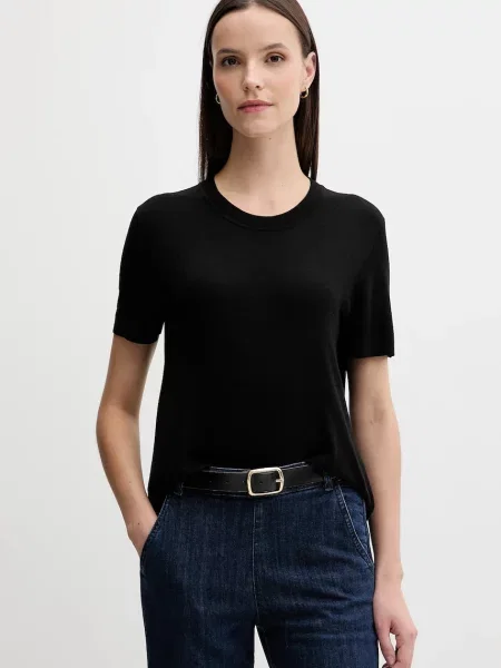 Тениска с коприна United Colors of Benetton черно