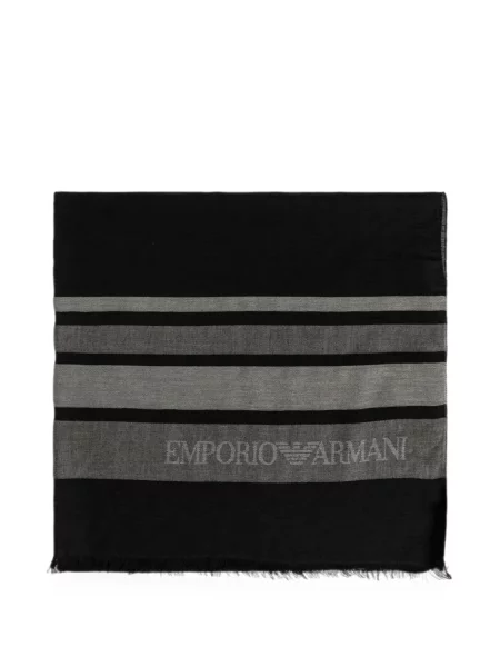 Fular Emporio Armani cu franjuri cu dungi din modal negru