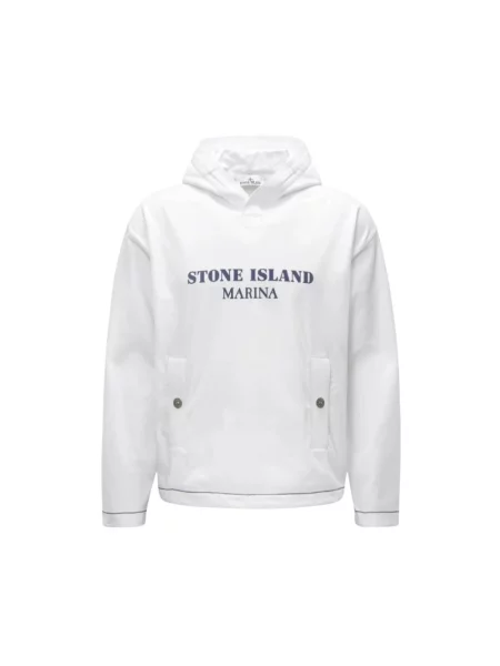 Bluza z kapturem Stone Island z kapturem z kamieniami biała