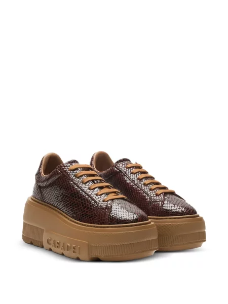 Sneakerși Casadei cu platformă cu model piele de șarpe maro