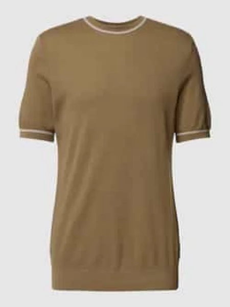 T-shirt z paskami w kontrastowym kolorze model ‘Oricco’ Boss