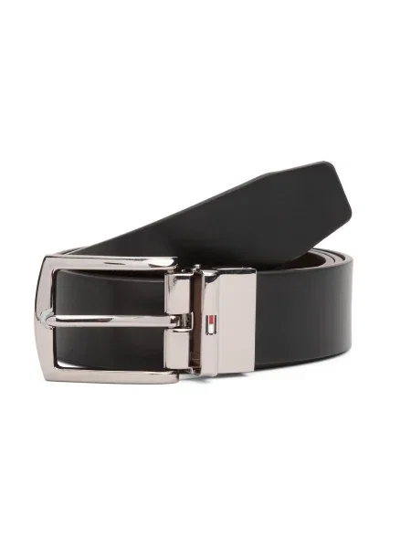 TOMMY HILFIGER Ζώνη Flag Rectangular Buckle Reversible σκούρο καφέ μαύρο