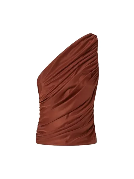 Top Pinko na jednym ramieniu tiulowy brązowy