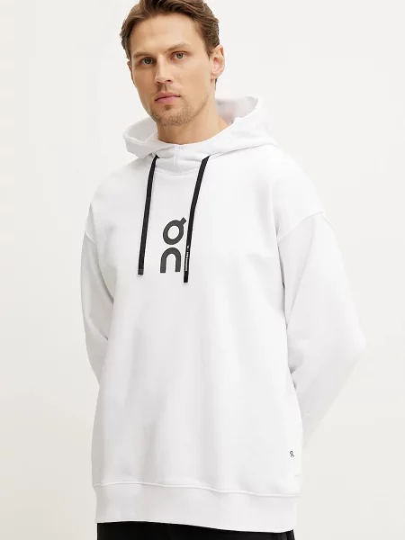 Бягане суичър с качулка On-running с качулка с принт бяло
