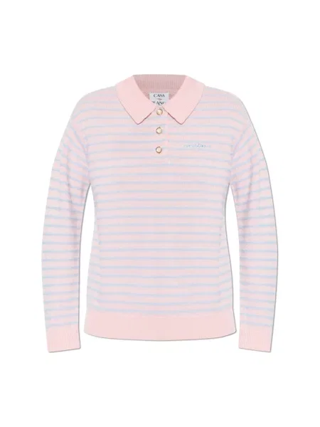Sweter Casablanca wełniany z nadrukiem różowy