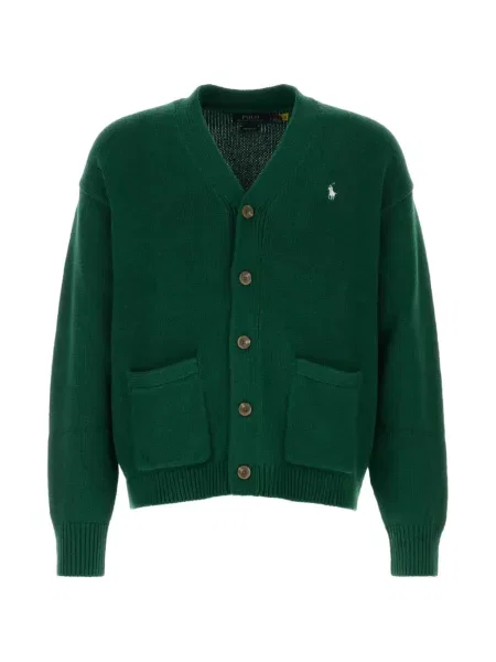 Cardigan Polo Ralph Lauren cu broderie cu decolteu în V verde