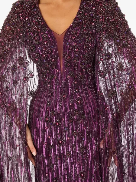 Rochie maxi Jenny Packham cu mărgele de costum violet