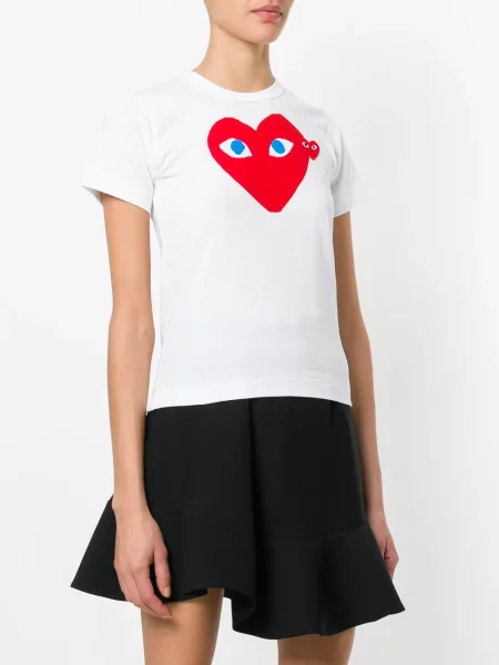 Tričko Comme Des Garçons Play se srdcovým vzorem bílé