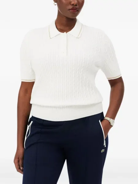 Tricou polo Lacoste tricotate alb