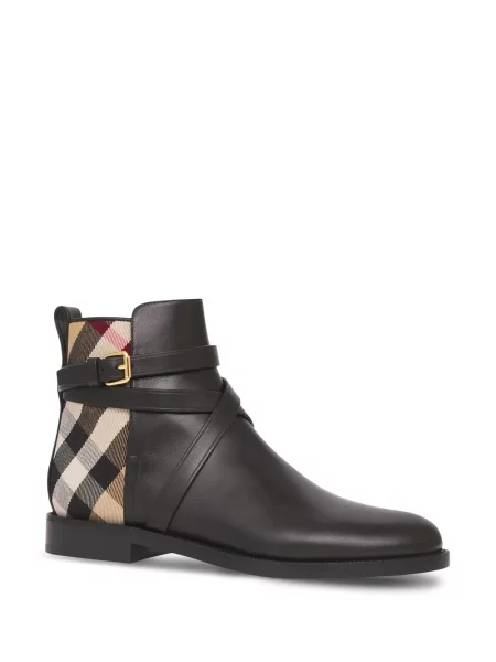 Cizme scurte Burberry din piele în carouri negru