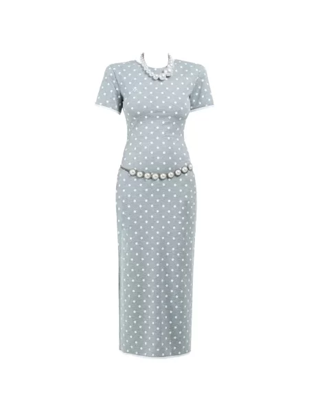 Rochie midi Rowen Rose cu buline până la genunchi de costum gri