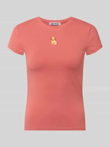 T-shirt z haftowanym motywem i dekoltem w kształcie litery O Review