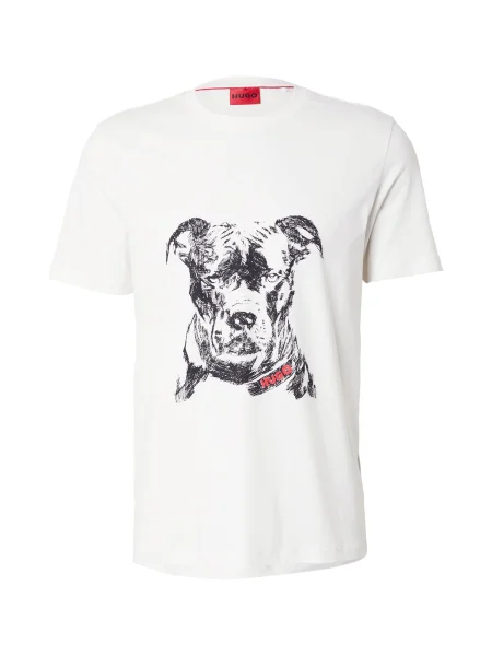 HUGO Tricou Dubrox fildeş / roșu negru