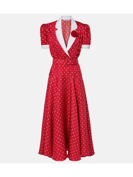 Jedwabna sukienka midi Rodarte z nadrukiem do kolan czerwona
