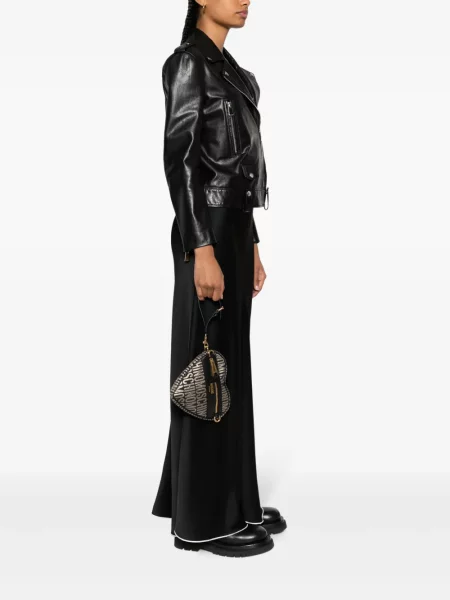 Geantă plic Moschino din jacard cu autograf negru