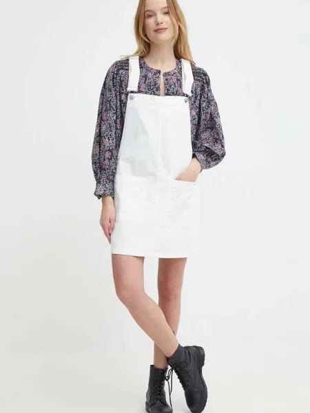 Džínové šaty Pepe Jeans VESTA ANGLAISE mini bílá