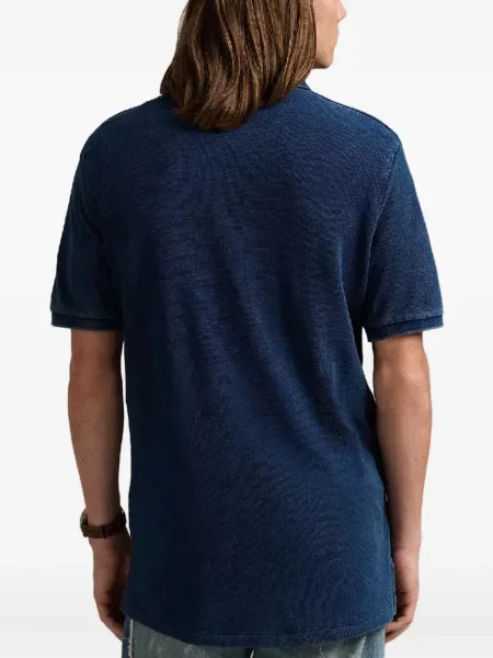 Кожена карирана поло тениска Polo Ralph Lauren бродирана бяло