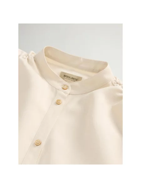 Lniany top Woolrich ze stójką beżowy
