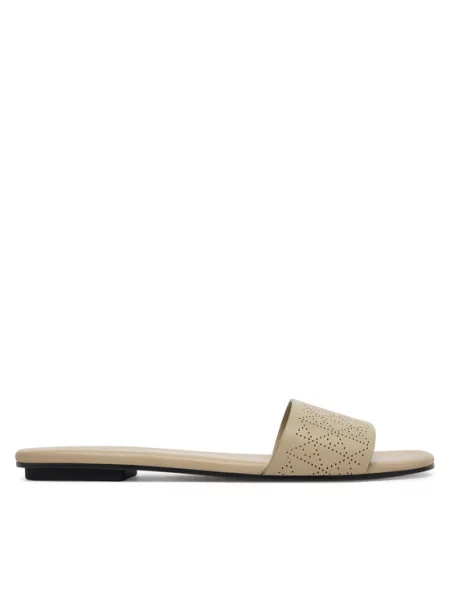 Šlepetės Calvin Klein Org Flat Sndl One Bar Lth Aop smėlio