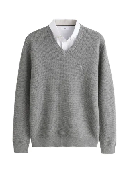 Next Pulover gri alb