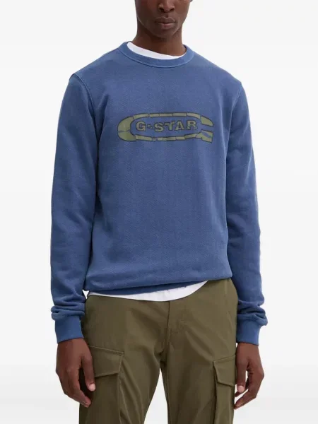 Hanorac crewneck G-star Raw cu decolteu rotund cu autograf albastru
